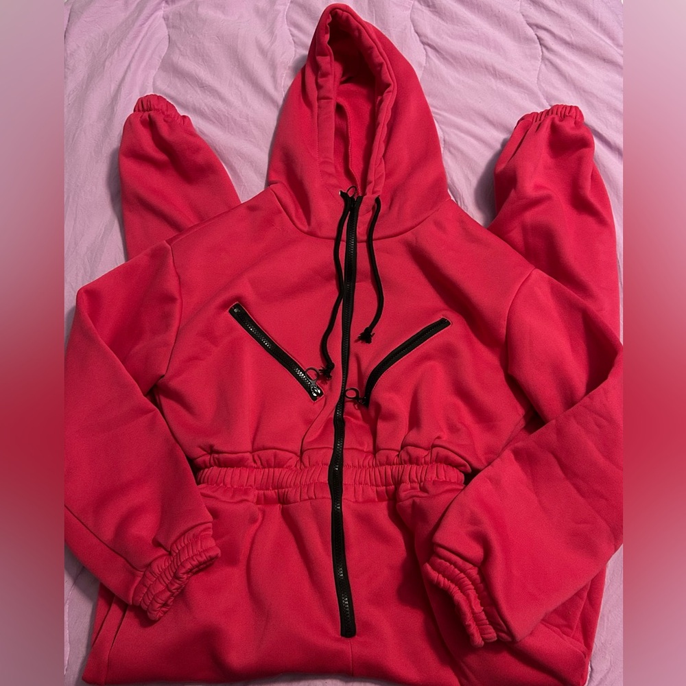 Women's Vibrant Pink Hooded Zip Sweatshirt with Drawstring